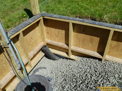 covering the GAHT pipes with stone.palram 6x10 greenhouse project