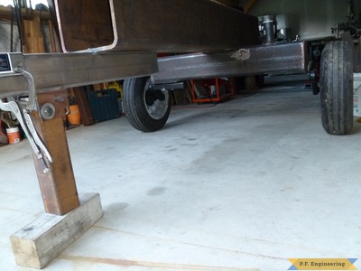 log splitter under view of main trunk from left